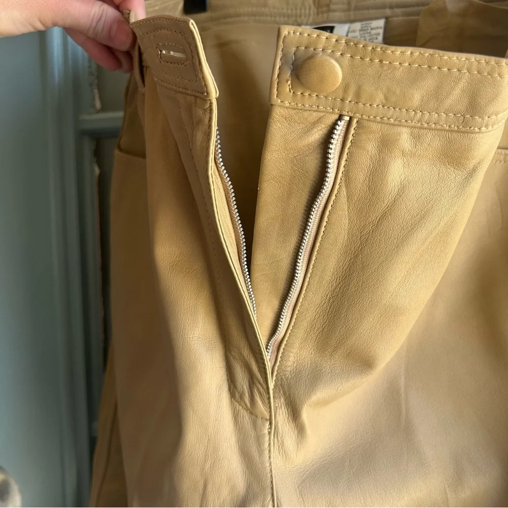 Vintage 80s Together Sheep Nappa Genuine Leather Straight Leg Pants Beige Tan 14